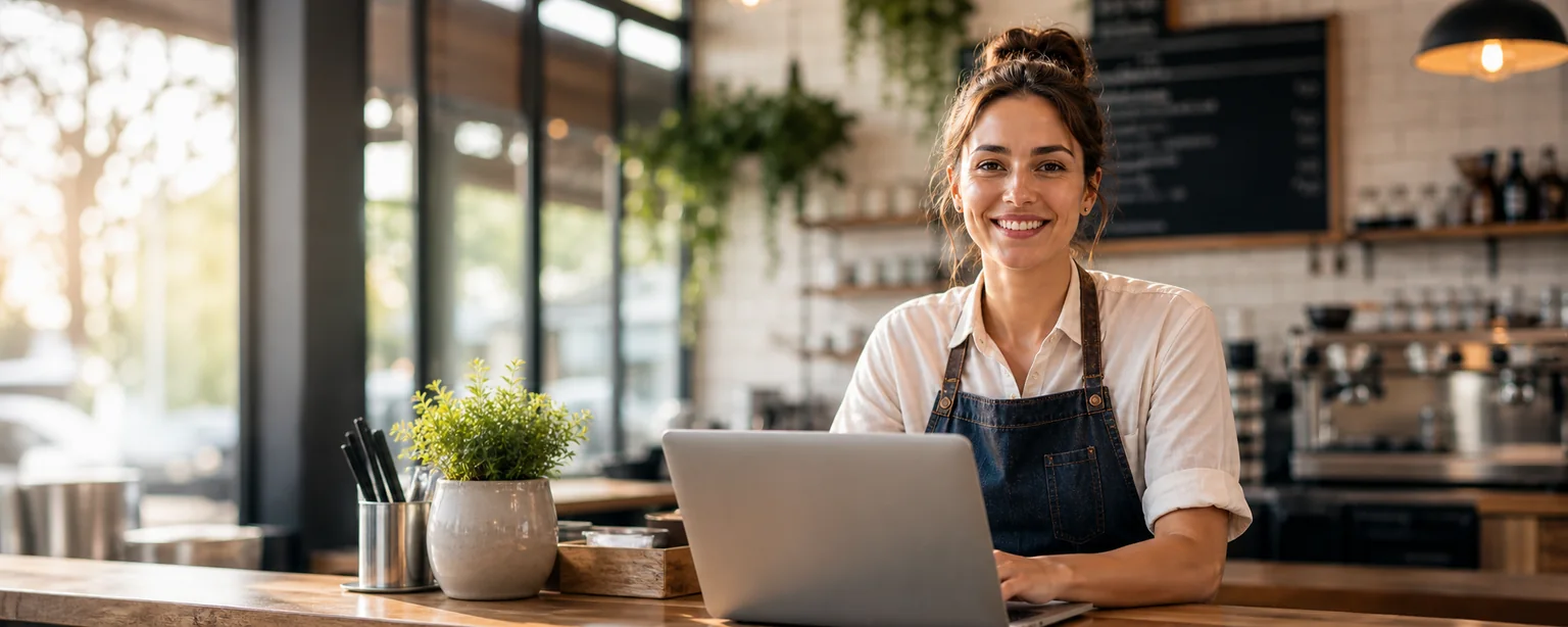 Una próspera empresa local con clientes alineados en el escaparate